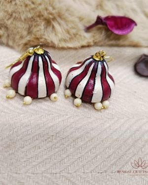 White and Maroon – Terracotta Earrings