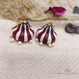 White and Maroon - Terracotta Earrings