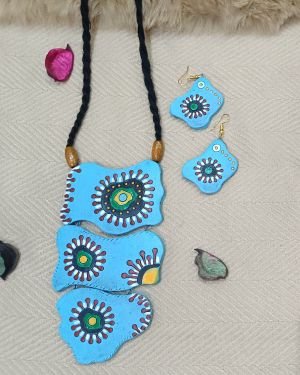 Abstract Blue Handcrafted Terracotta Necklace Set