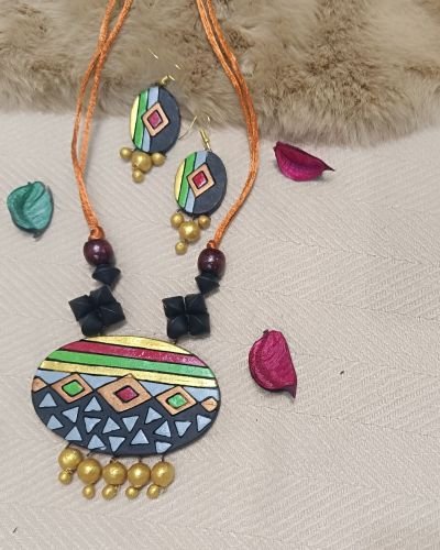 Vibrant Tribal-Inspired Terracotta Necklace Set