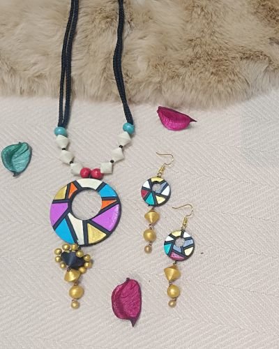 Abstract Circle Terracotta Necklace Set