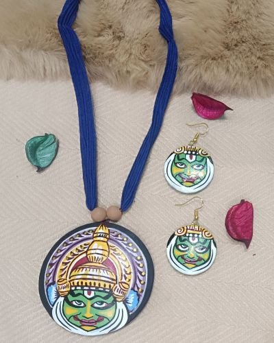 Kathakali Hand-Painted Terracotta Necklace Set