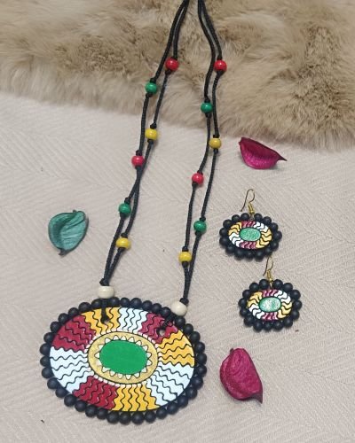 Multicolor Tribal Sunburst Terracotta Necklace Set